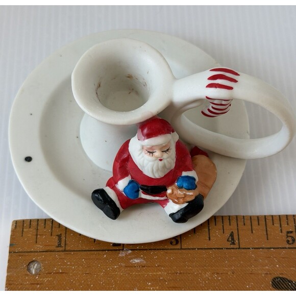 VTG CERAMIC Sleepy Santa Claus Candle Holder Chamberstick Christmas Decor Taiwan - Picture 7 of 8